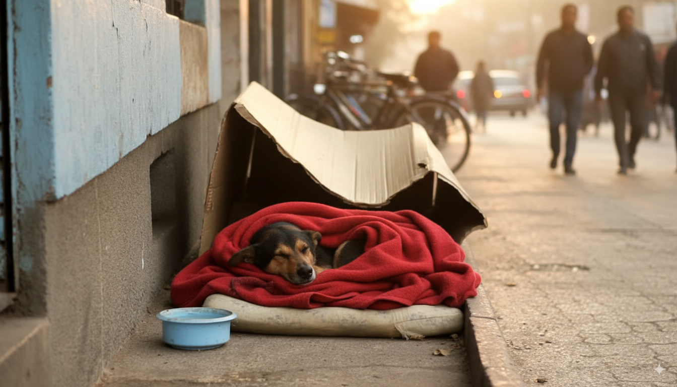 Dog wearing a warm jacket in winter